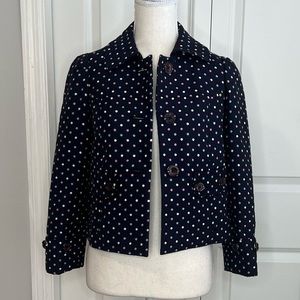 Leifsdottir Blue Polka Dot Cropped Jacket Dressy Puff Shoulders XS Anthropologie